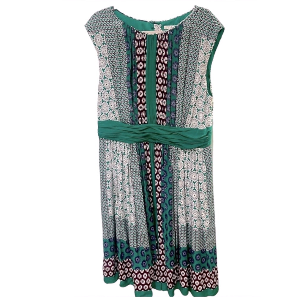 BODEN Beautiful 14 Large XL DRESS Capped Sleeves Green Fit & Flare Easter